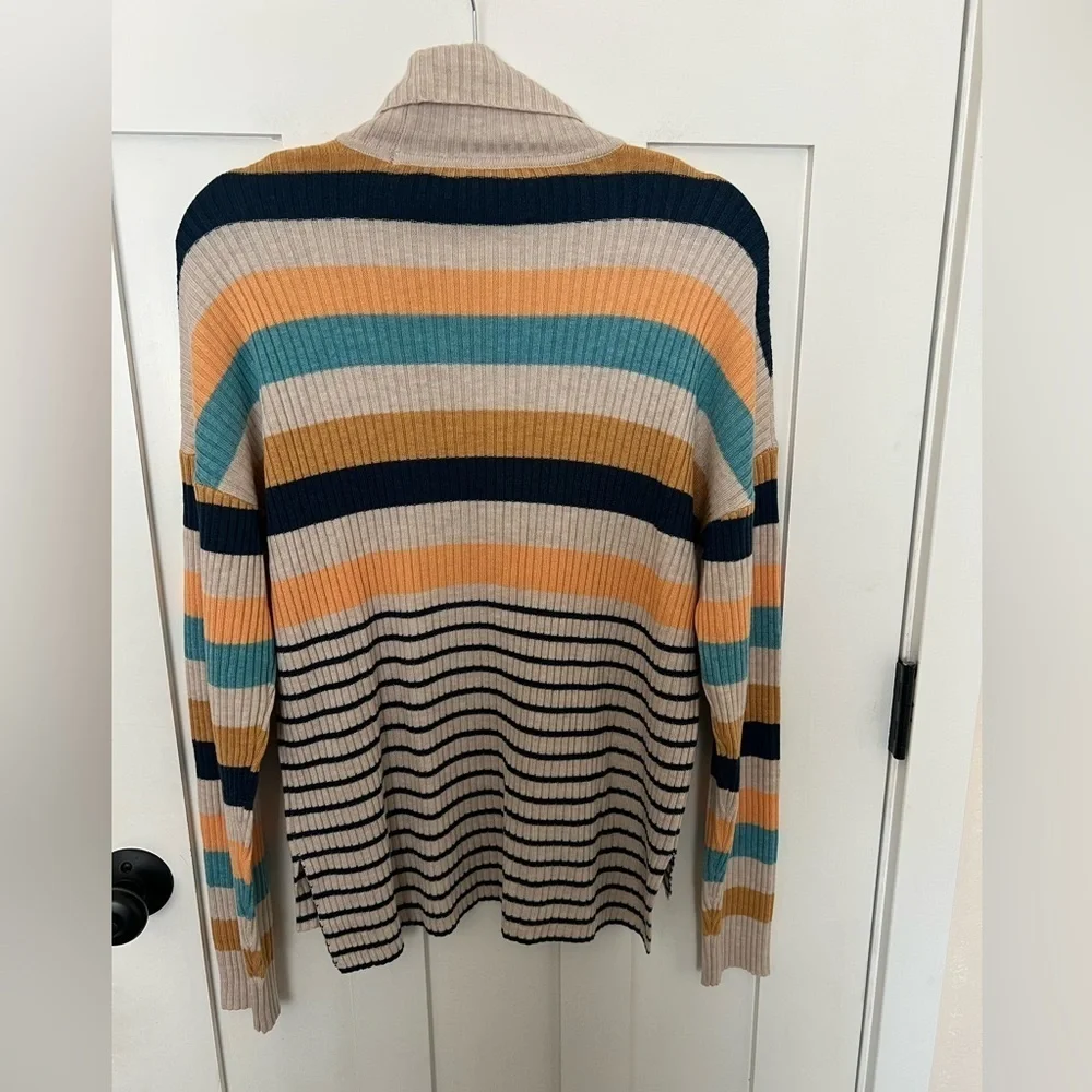 Kavu Pullover Stripped Turtleneck Sweater rib knit soft stretchy